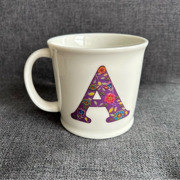 Floral “A” Initial “Love the Moment” Mug, White, Purple, Colorful, 12 oz - Picture 4 of 15